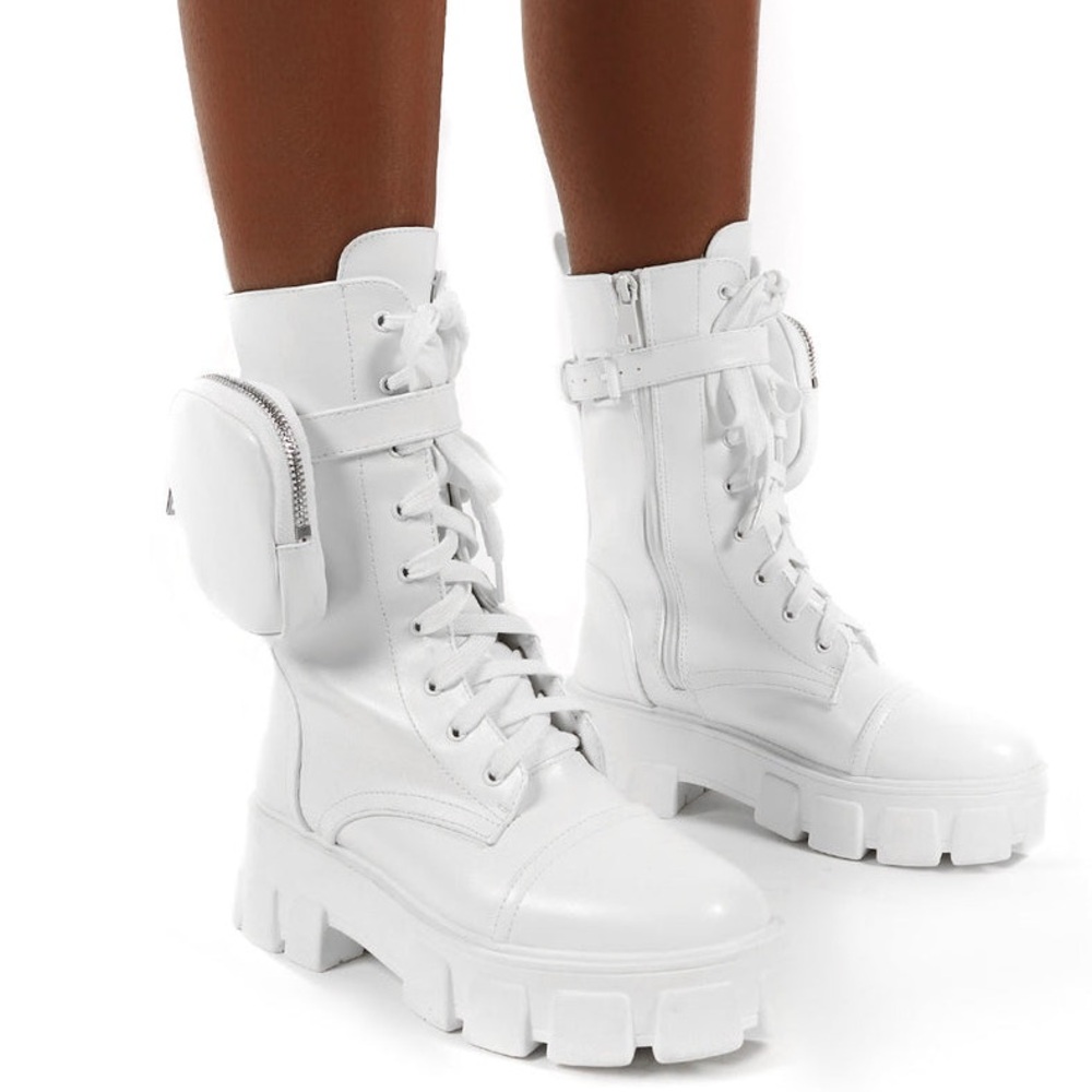 Public Desire Intention White Chunky Sole Combat Boots